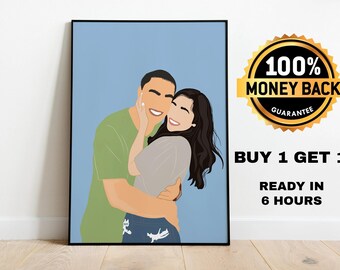 Retrato de pareja, regalo para pareja, retrato sin rostro, dibujo de compromiso, retrato de novio, retrato familiar, regalo personalizado, regalo sin rostro