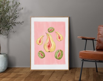 Poster de fruits féminins tranchés - art mural vintage de fruits tranchés - impression d'art positivité du corps - impression d'art égalité - affiche de fruits pour la cuisine
