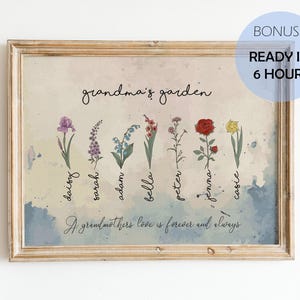 Birth Flowers Family Bouquet Digital Gift for Grandma Custom Print Personalized Gift for Mom Antique Home Floral Art Family Christmas Gift
