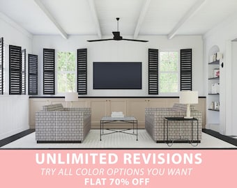 3D Interior Design Rendering: Custom Kitchen & Living Room Visualization
