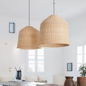 Rattan Pendant Light - Contemporary Organic, Farmhouse, Bohemian, Bamboo Lampshade, Rattan Furniture, Patio Pendant Light, Home Decor