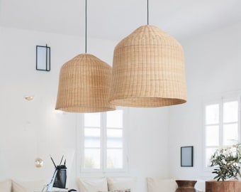 Rattan Pendelleuchte - Organic, Bauernhaus, Boho, Bambus Lampenschirm, Rattan Möbel, Terrasse Pendelleuchte, Home Decor