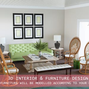 Custom 3D Interior Design Rendering: Kitchen & Living Room Visualization