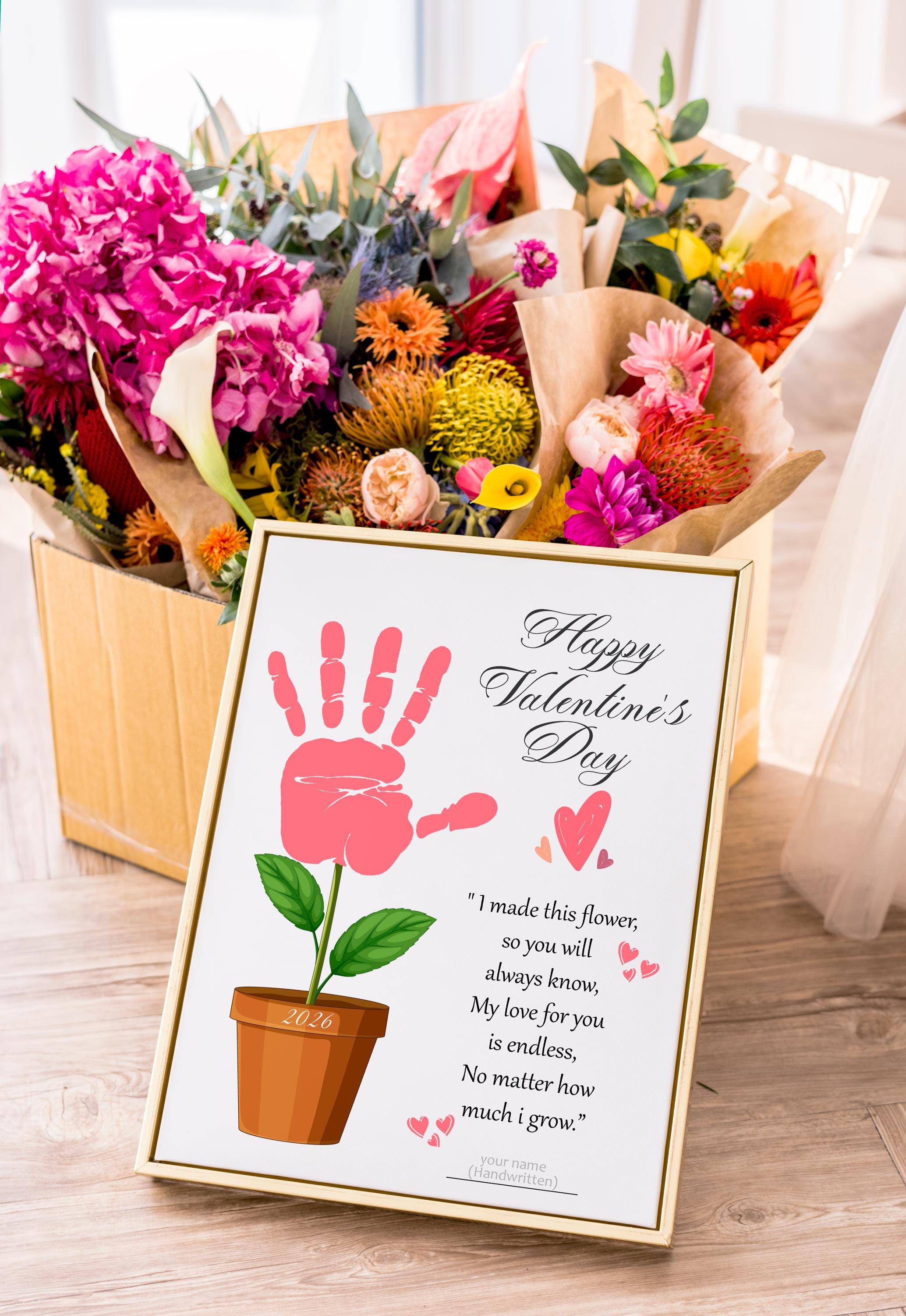 Valentine’s Day Handprint Flower Printable | Kids Handprint Craft Gift ...