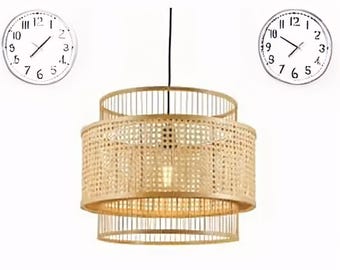Bamboo Rattan Pendant Lampshade - Lattice, High Quality-Rattan Pendant Light, Bamboo Lamp, Cane Lightshade Lampshade, Bamboo Light Fixture