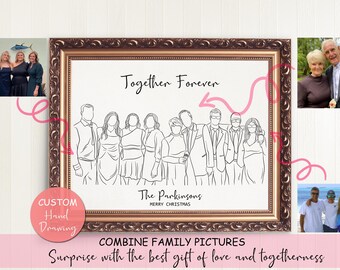Custom Line Drawing Custom Family Drawing from Photo, Christmas Gift, Personalized Family Portrait illustration, Soulmate Gift, Couple Gift
