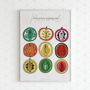 Sliced Feminine Fruit Art Print, Vintage Poster, Empowerment Wall Decor, Body Positivity Print, Signed Art Print Wall Decor Digital Download