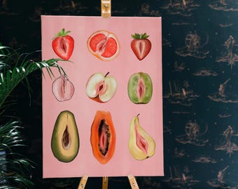 Impression d'art originale de fruits féminins tranchés | affiche vintage de fruits féminins | Décoration murale d'autonomisation de la positivité du corps | Impression de cuisine féministe