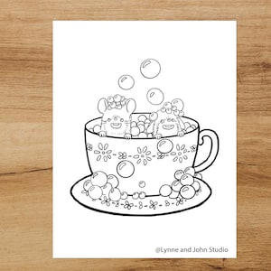 Bubble Bath Mice -  Instant Download Coloring Page