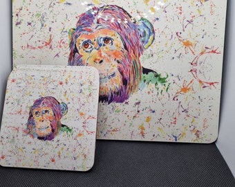 Chimpanzee dining place mat and coasters set of 4.