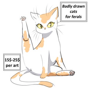 Custom badly drawn cat art, badly drawn dog art, digital, hand drawn, cat art for feral cats and rescues