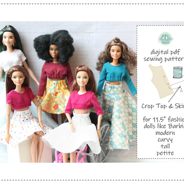 Crop Top and Drop Circle Skirt - digital pdf sewing pattern for 11.5" fashion dolls