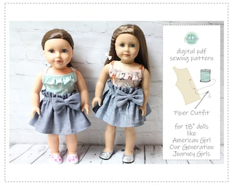 18 inch Doll Clothes Sewing Pattern | Piper Outfit, Tank Top, Skirt PDF