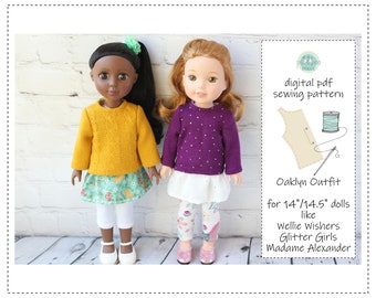 Oaklyn Outfit - digital pdf sewing pattern for 14" dolls