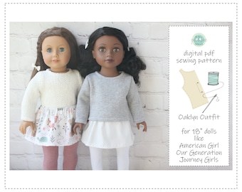 Può includere: Un modello di cucito digitale PDF per un abito da bambola di 45,7 cm. Il modello si chiama "Oaklyn Outfit" ed è progettato per bambole come American Girl, Our Generation e Journey Girls.