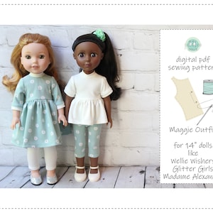 Mönster för 14-tums dockkläder i PDF-format | Mönster och handledning för dockklänning | Toppbyxklänning till docka i PDF-format