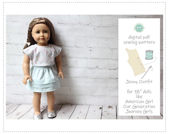 18" Doll Clothes Sewing Pattern | Jenny Outfit Top Skirt PDF (Digital Download)
