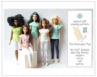 The Everyday Top - digital pdf sewing pattern for 11.5" fashion dolls