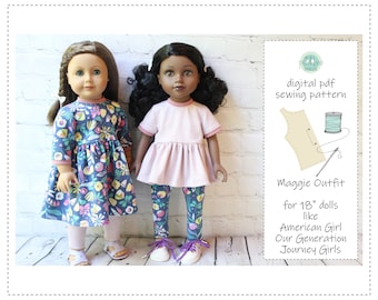 18 inch Doll Clothes Sewing Pattern PDF | Doll Outfit Sewing Pattern and Tutorial | Dress Top Pants for Doll PDF Sewing Pattern