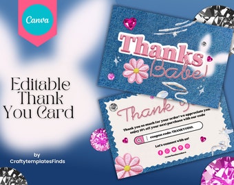Y2K Thank You Card Template: 90s Retro Design (Canva Editable, Digital Download)