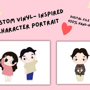 Custom Designer Toy Character Art | POP Mart-Inspired Cute Portrait | Kawaii Chibi Couple Digital Commission | Hand Drawn Toy Style Gift