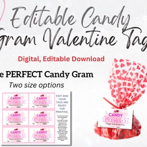 EDITABLE Candy Gram Valentine&#39;s day Tag Template Valentine&#39;s Day Gift Tag Favor Tag Classroom School Friend Valentine Tag Digital Download