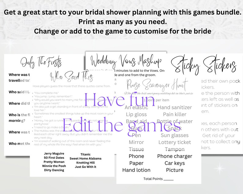 Printable Games for a Memorable Bridal Shower. Easy to Customize and ...