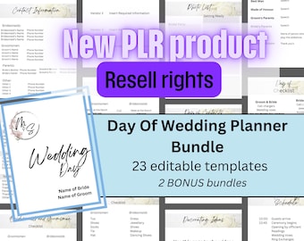 PLR Wedding Planner Printable Commercial Use Canva template. Includes research, vendors, checklists & calendars. PDF resell rights.