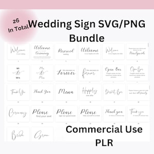 PLR Casamento SVG/PNG, Pacote Svg de sinal de casamento para uso comercial, Svg de boas-vindas, Pacote Svg de casamento, Impressão de casamento sob demanda, Arquivos de corte SVG de casamento