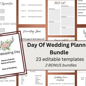 Wedding Planner, Wedding Day of Binder Template| Editable, Printable, Wedding Itinerary program, Wedding Planning Book Wedding Checklist,