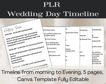 PLR Wedding Plans Private Label Rights Set, Private Label Rights Wedding Day, Canva Modern Minimalist Wedding Day Timeline, Wedding planner
