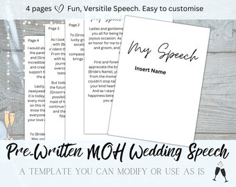 Maid of Honor Speech| pre written speech template, Wedding Reception Speeches, MOH duties, Matron of Honour Wedding, Wedding toast, Cheers
