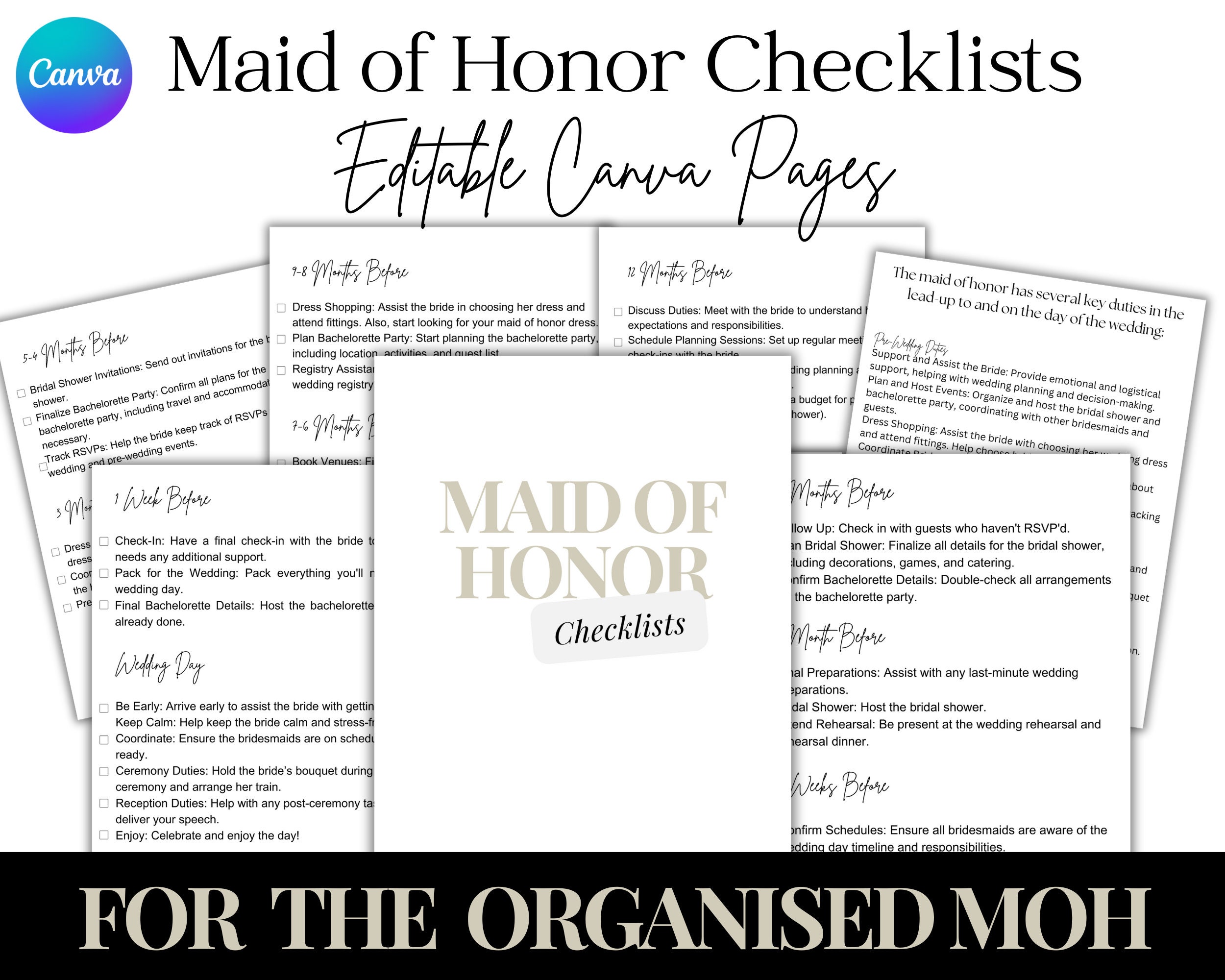 Maid of Honor Duties, Checklist, Maid of Honor Planner, Wedding