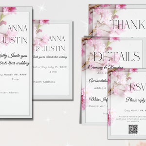Wedding Invitation Template Set, light purple Floral, Wedding Invitation Suite, Printable, Fully Editable, Canva INSTANT Download, violet *