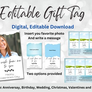 Étiquette cadeau MODIFIABLE | Modèle, personnaliser avec votre photo, étiquette élégante, étiquette de mariage, carte de mariage, étiquette d'anniversaire, modèle imprimable, épouse
