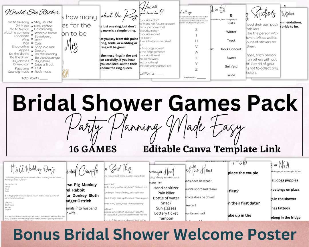 Printable Games for a Memorable Bridal Shower. Easy to Etsy
