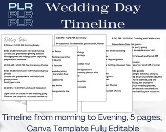PLR Wedding Schedule, Private Label Rights Wedding Day, Editable Canva Template, Wedding Day Timeline, Planner Pages, Easy to edit and sell