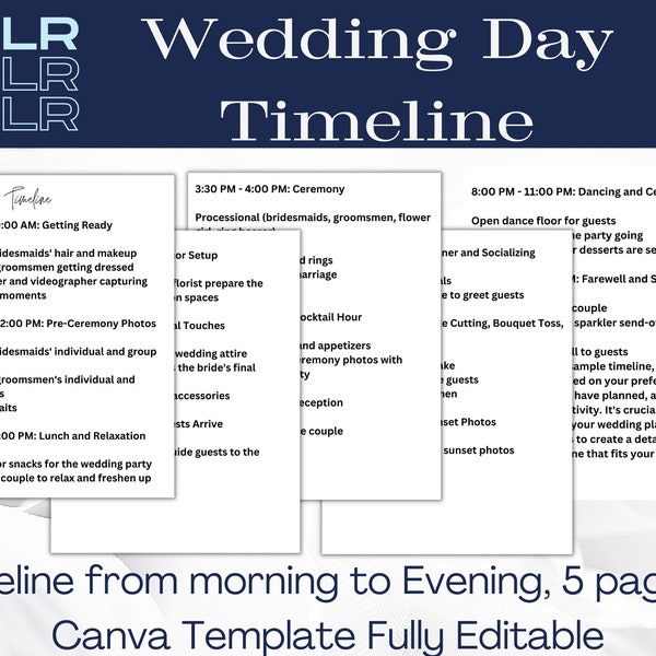 PLR Wedding Schedule, Private Label Rights Wedding Day, Editable Canva Template, Wedding Day Timeline, Planner Pages, Easy to edit and sell