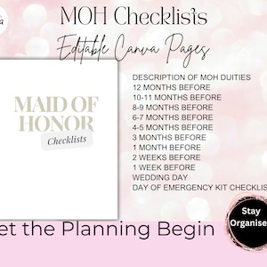 Maid of Honor, maid of honor gifts, maid of honor proposal, Wedding Checklists, wedding checklist, digital download, Printable, canva