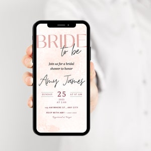 Printable Bride to Be Invitation Templates, Customizable Pink Rose Bridal Shower Designs, DIY Editable Invitation, Wedding Party Card, Canva
