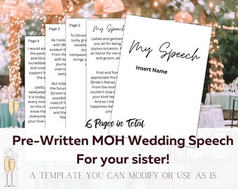Pre written speech template, Sisterly Love Unveiled: Pre-Written Wedding Speech for Your Sister -Maid of Honor's Heartfelt Words,MOH Digital