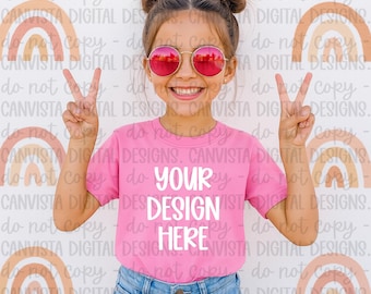 Pink Shirt Boho Girl Everyday Mockup - Digital Design - PNG File - Blank Shirt Mockup - Trendy Kids Shirt Blank - Add Your Own Design PNG