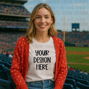 White Shirt Baseball Women&#39;s Mockup - Digital Design - PNG File - Blank Shirt Mockup - Trendy Sports Shirt Mock- Baseball Game Mockup