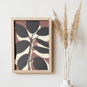 Modern Wall Art Print of Ficus Plant , Digital Printable Download, Boho Botanical Printable Poster in Black, Brown, Beige Colors