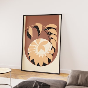 Abstract Boho Wall Art Print of Spiral Ginger, Digital Download, Modern Botanical Printable Poster in Gold, Black, Brown, Beige Colors