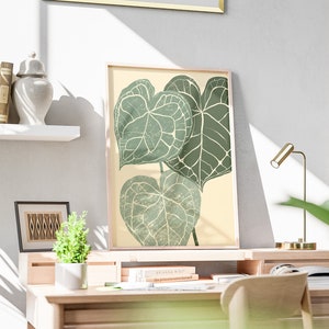 Boho Abstract Floral Wall Art Print of Begonia Plant, Descarga digital, Botánico imprimible en estilo Boho en colores verde, salvia, beige