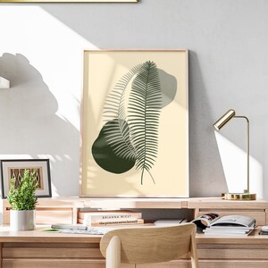 Boho Style Abstract Wall Art Print of Palm Leaf, Digital Download of Botanical Printable in Boho Style in Sage, Green, Beige Colors