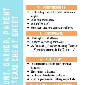 Hunt, Gather, Parent TEAM Printable Cheat Sheet