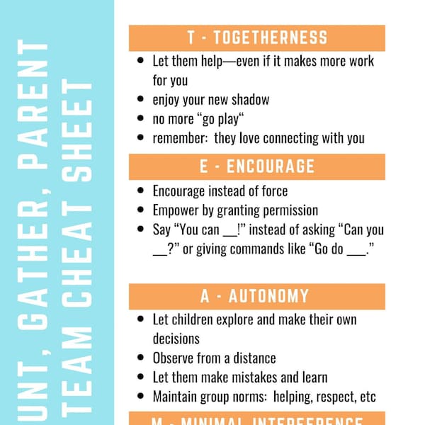 Hunt, Gather, Parent TEAM Printable Cheat Sheet