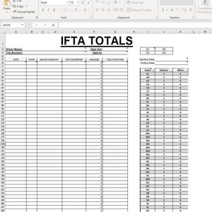 Calculatrice IFTA, feuille de calcul Excel